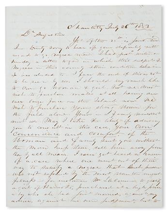 (SLAVERY AND ABOLITION--MOUNT VERNON.) [WASHINGTON, JOHN AUGUSTINE.] Autograph Letter Signed from Mr. L. T. Stuart to George Washington
